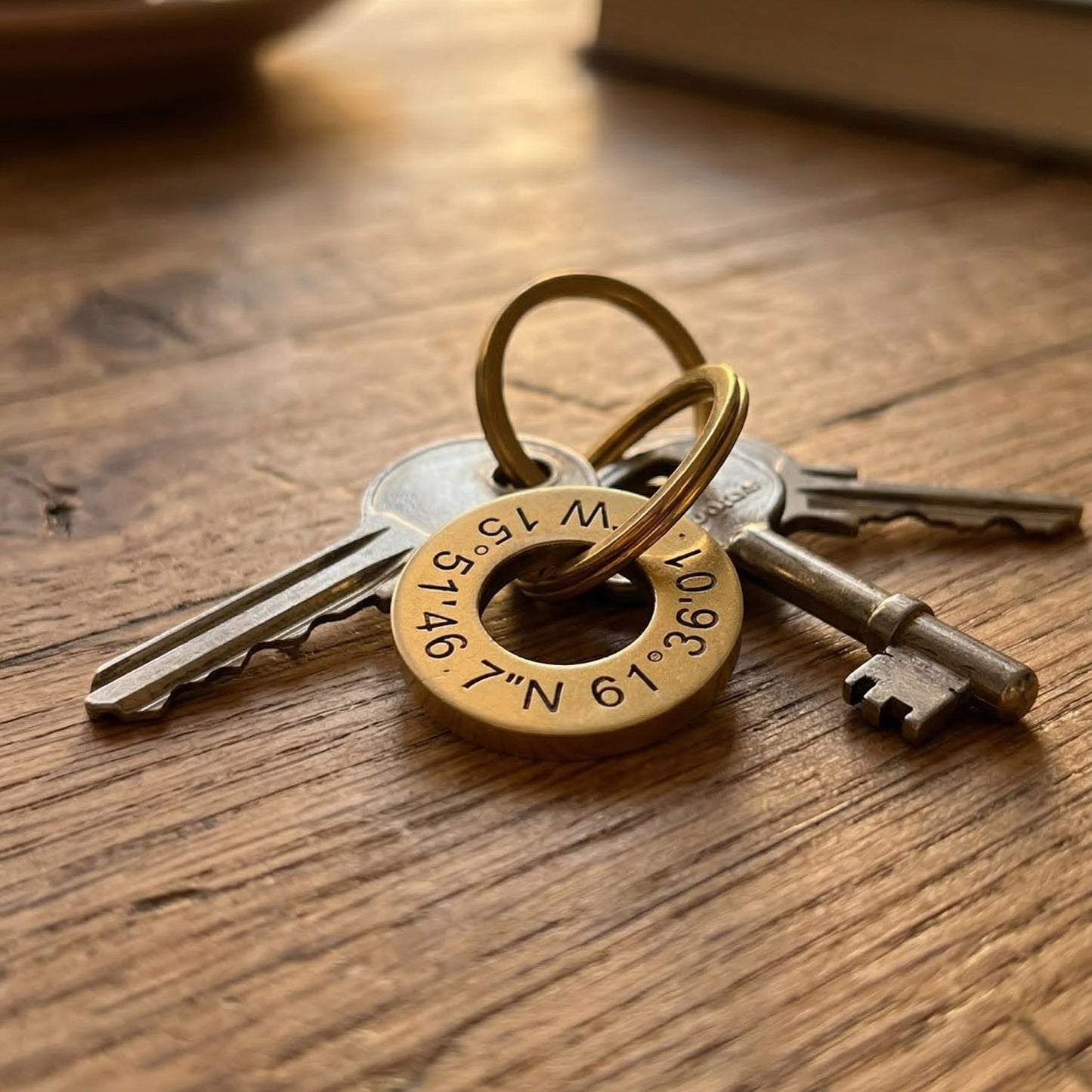 Personalisierter runder Koordinaten Anhänger mit Gravur | Schlüsselanhänger aus Metall | Geschenk mit Name Datum Ort | perfekt für Sie & Ihn