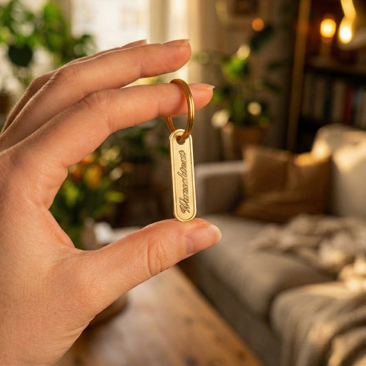Edler Messing-Schlüsselanhänger personalisiert in Farbe Gold