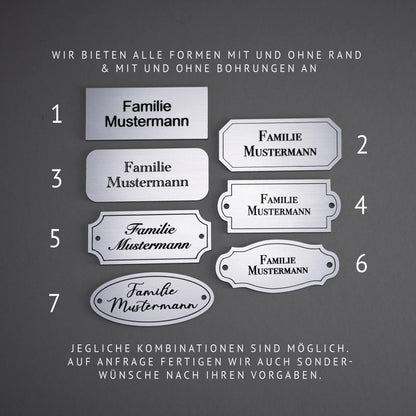 Klingelschild | Türschild | Namensschild | Haustür | Briefkasten | personalisiert aus wetterbeständigem Kunststoff | selbstklebend | silber