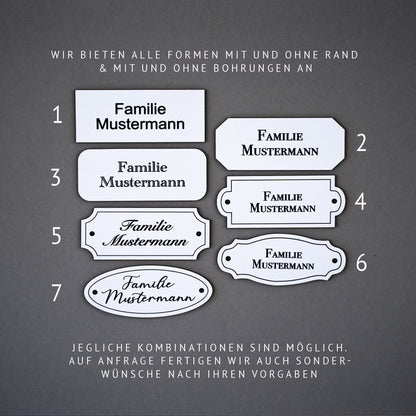 Klingelschild | Türschild | Namensschild | Haustür | Briefkasten | personalisiert aus wetterbeständigem Kunststoff | selbstklebend | weiss
