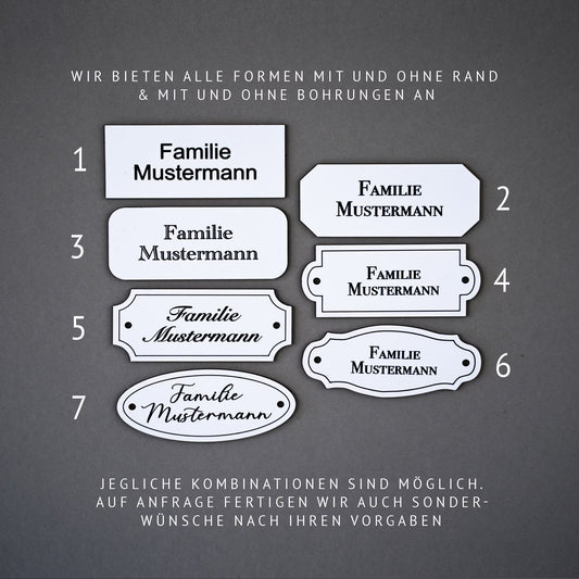 Klingelschild | Türschild | Namensschild | Haustür | Briefkasten | personalisiert aus wetterbeständigem Kunststoff | selbstklebend | weiss