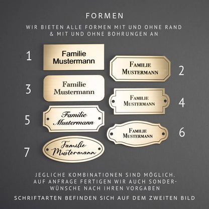 Klingelschild | Türschild | Namensschild | Haustür | Briefkasten | personalisiert aus wetterbeständigem Kunststoff | selbstklebend | gold