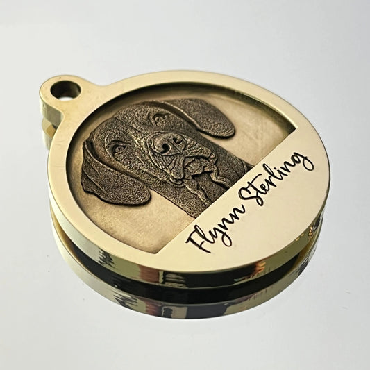 Gedenkmünze | Schlüsselanhänger | Geschenk | eigenes Bild | Hundemarke | personalisiert | Messing | graviert | Haustier | Erinnerung